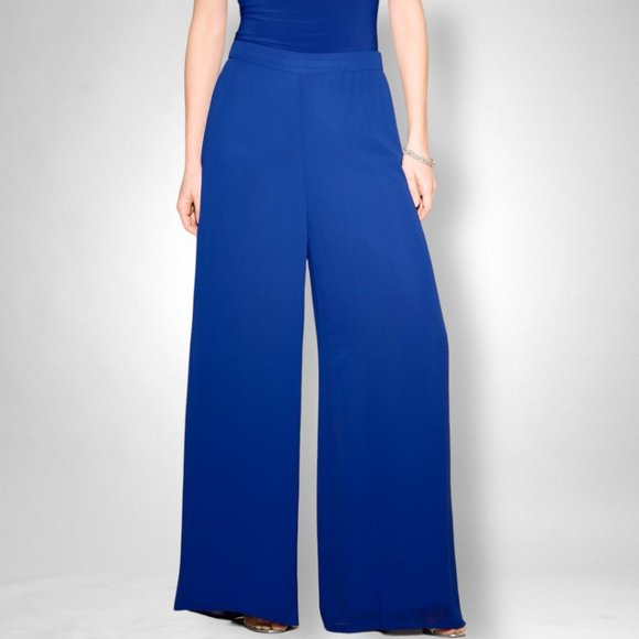 Joseph Ribkoff Pants - NEW Size 6 Joseph Ribkoff Blue High Waist Pull On Chiffon Palazzo Pants 223751TT